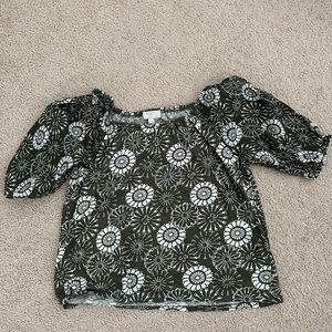 LOFT Black and White Floral Blouse